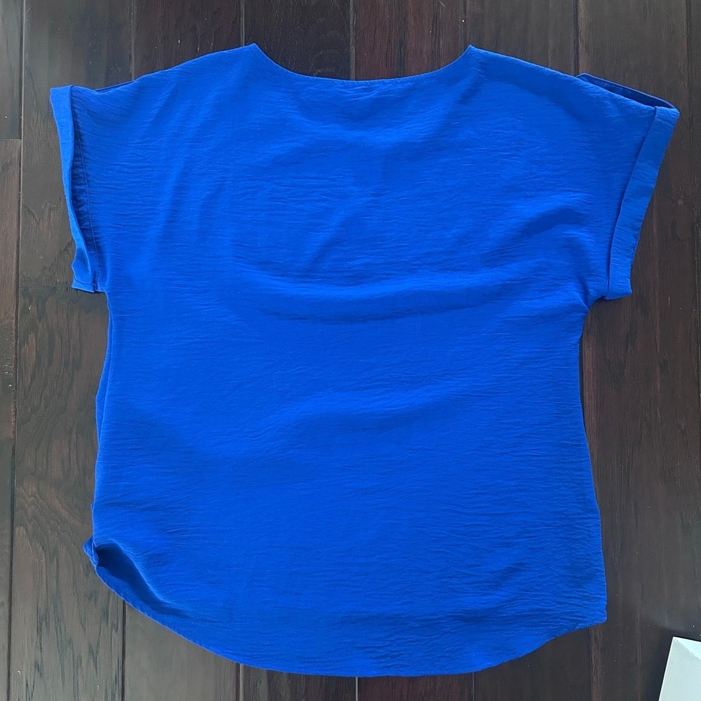 Calvin Klein Royal Blue Blouse Cuffed Short Sleeve Textured Top Size L Career - Picture 2 of 8